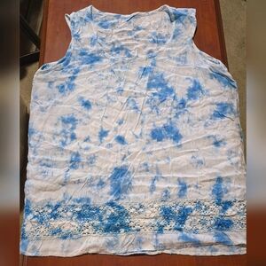 Women's Blue and White Tie Dye, Embroidered Night Shirt/Pajama Top